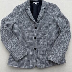 Pendleton Women's Size 10 Tweed Blazer Jacket Navy White Open Front Career
